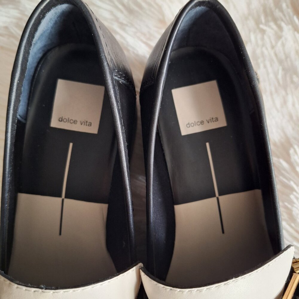 Dolce Vita Black and Cream Two-Tone Buckle Loafers - Picture 6 of 6